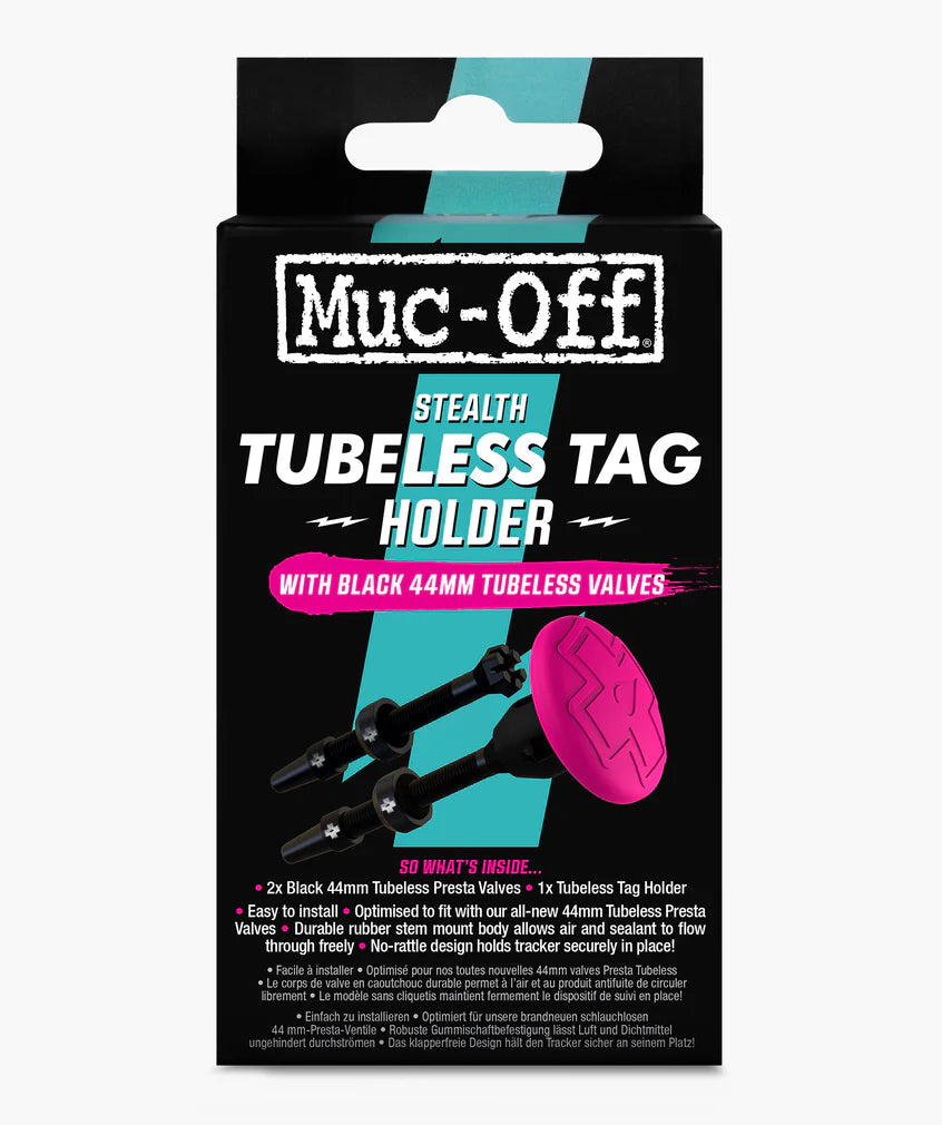 Muc -Off Stealth Tubeless Tag Holder & 44mm Valve Kit